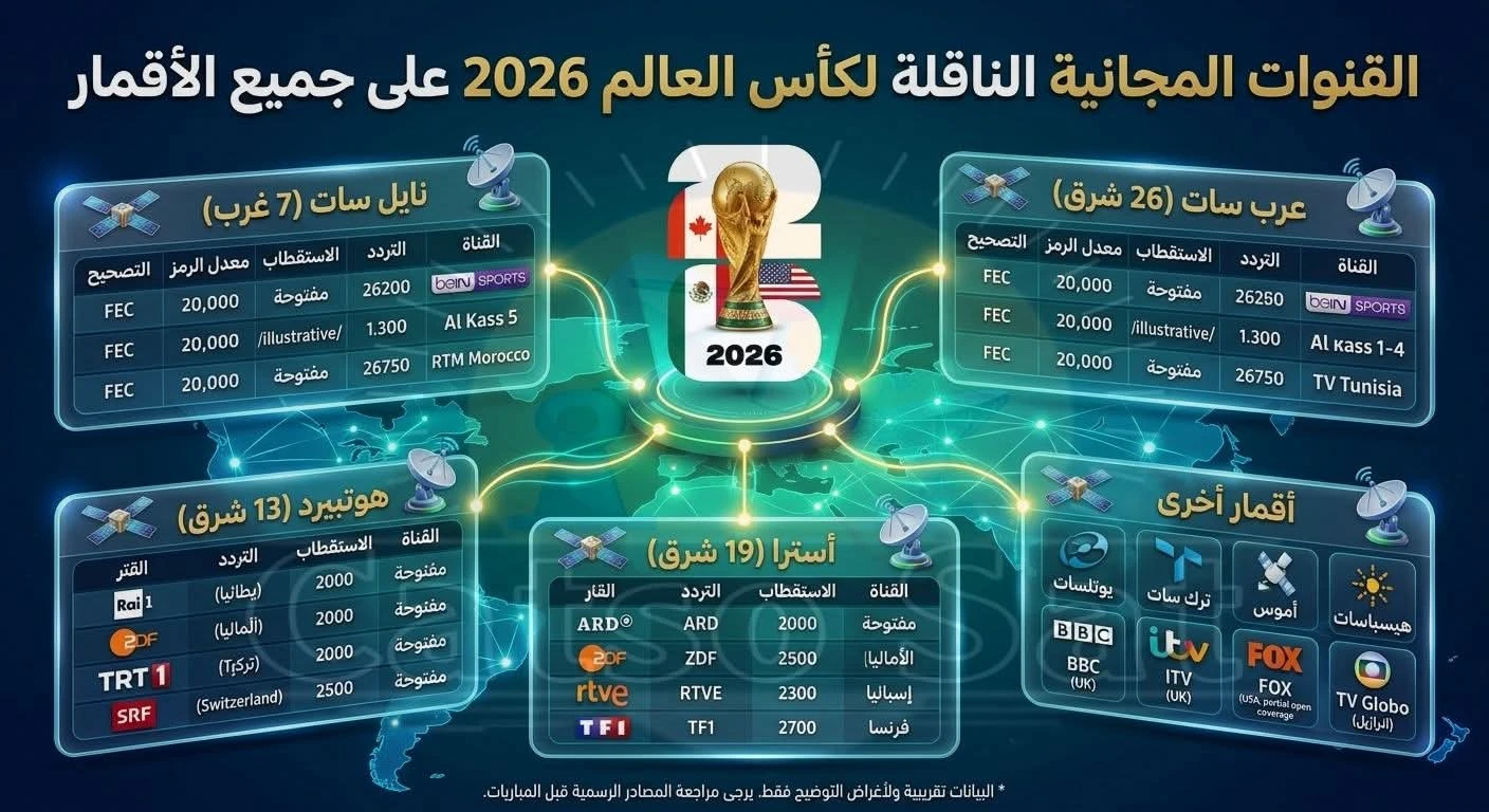 القنوات المجانية الناقلة لكأس العالم على جميع الأقمار 2026