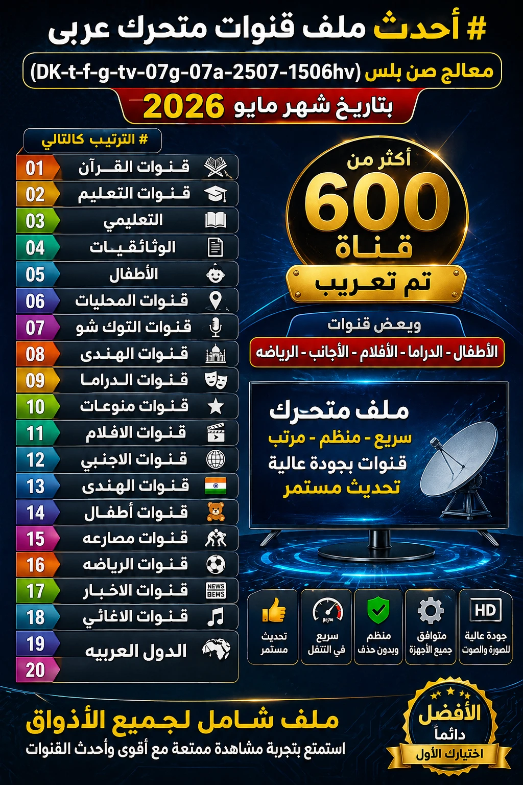 أحدث ملف قنوات متحرك عربي اسلامي معالج صن بلص(DK-t-f-g-tv-07g-07a-2507-1506hv) بتاريخ شهر مايو 2026