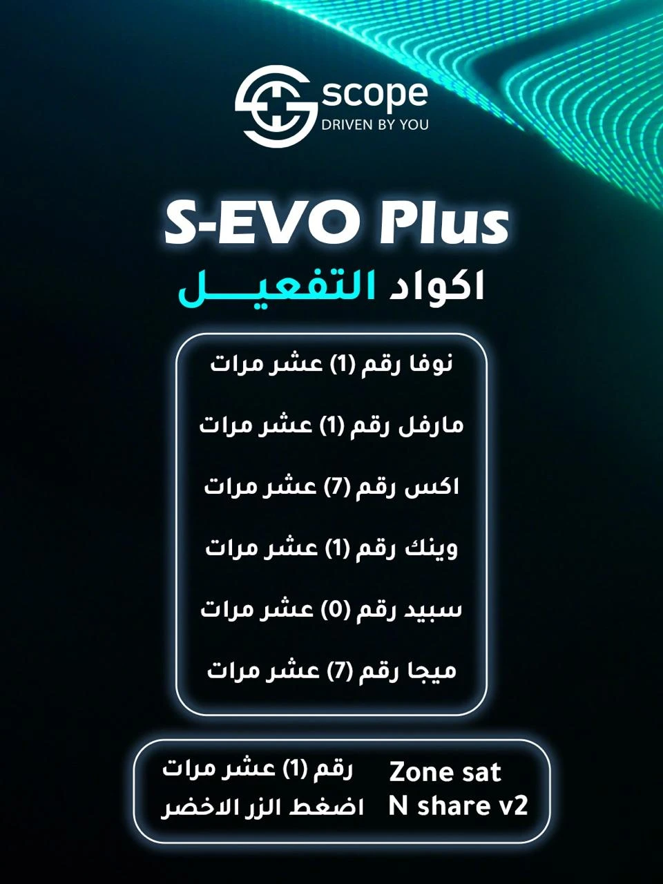 اكواد التفعيلات رسيفر سكوب سكوب ايفو بلص scope s Evo plus الدفعة الجديدة 2026