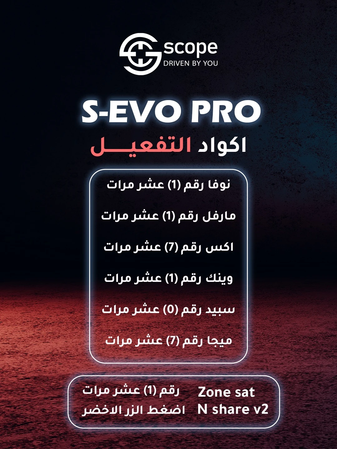 اكواد التفعيلات رسيفر سكوب سكوب ايفو برو scope s Evo Pro الدفعة الجديدة 2026